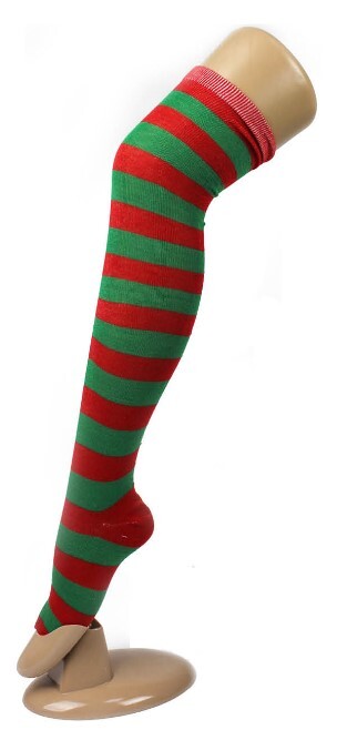 Christmas Thigh High Stockings - Red & Green