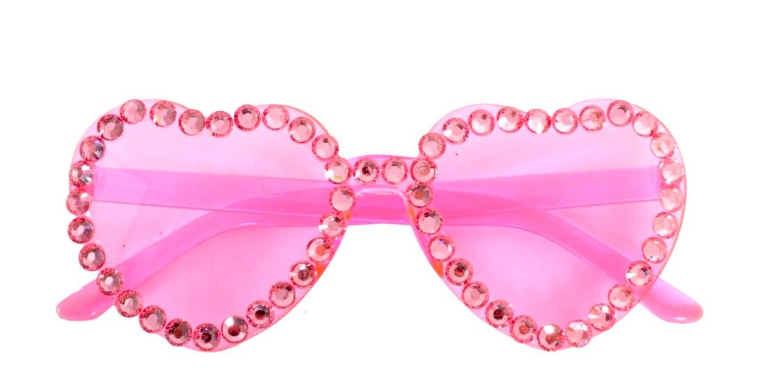 Hot Pink Diamonte Love Heart Glasses
