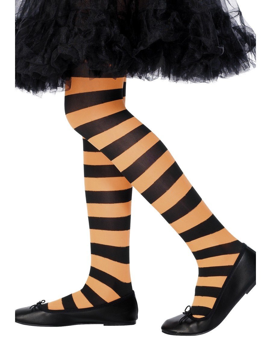 Child Witch Tights - Orange & Black - 6-12 Yrs