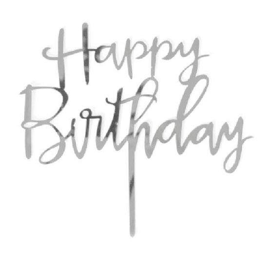 Deluxe Cake Topper - Silver Happy Birthday