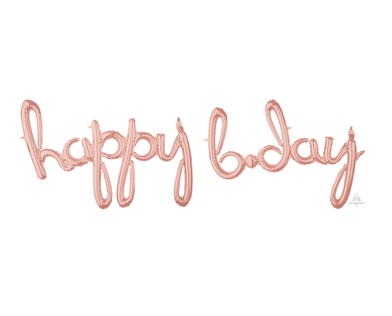 Happy BDay Rose Gold Script Air-fill Balloons