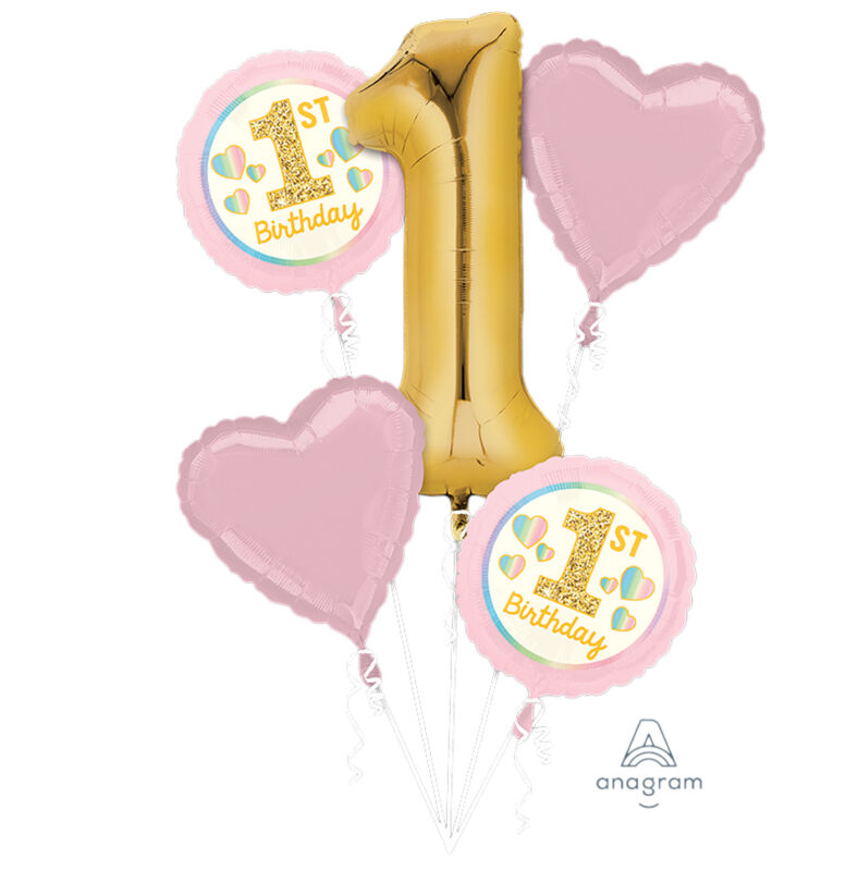 1st Birthday Girl Pink Mega Foil Balloon Bouquet