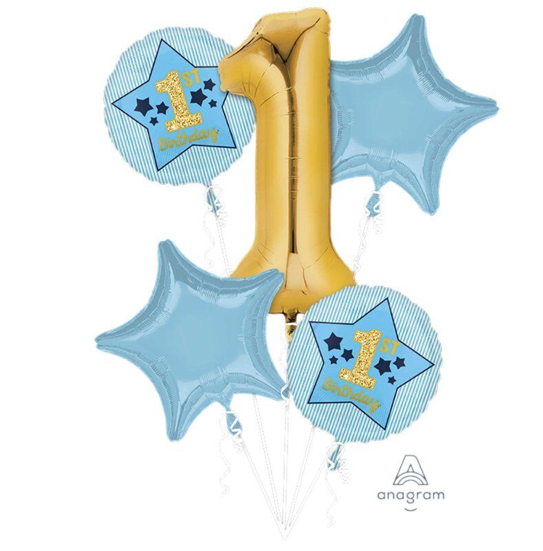 1st Birthday Boy Blue Mega Foil Balloon Bouquet