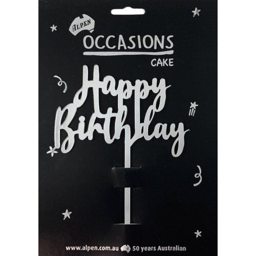 Cake Topper Deluxe - Silver Happy Birthday