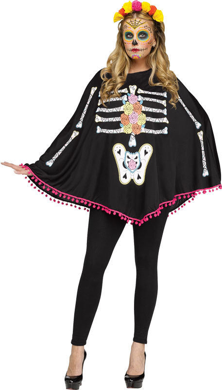 Day of the Dead Skeleton Womens Poncho