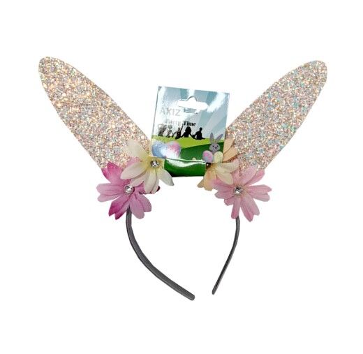 Glitter Easter Bunny Ears with Flowers