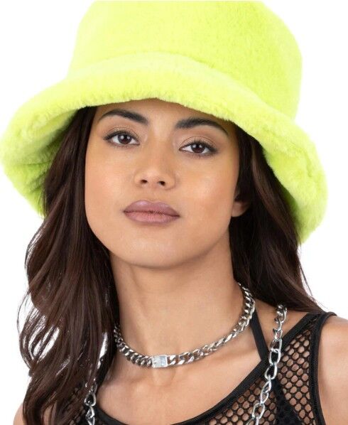 Faux Fur Bucket Hat - Neon Green