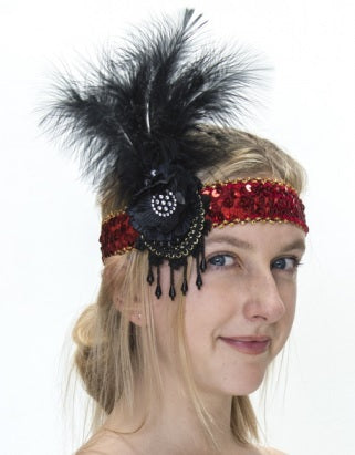 1920s Flapper Headpiece - Luxe Red & Black