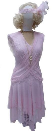 Flapper Dress - Pink Lace Handkerchief Cut Hire Costume*