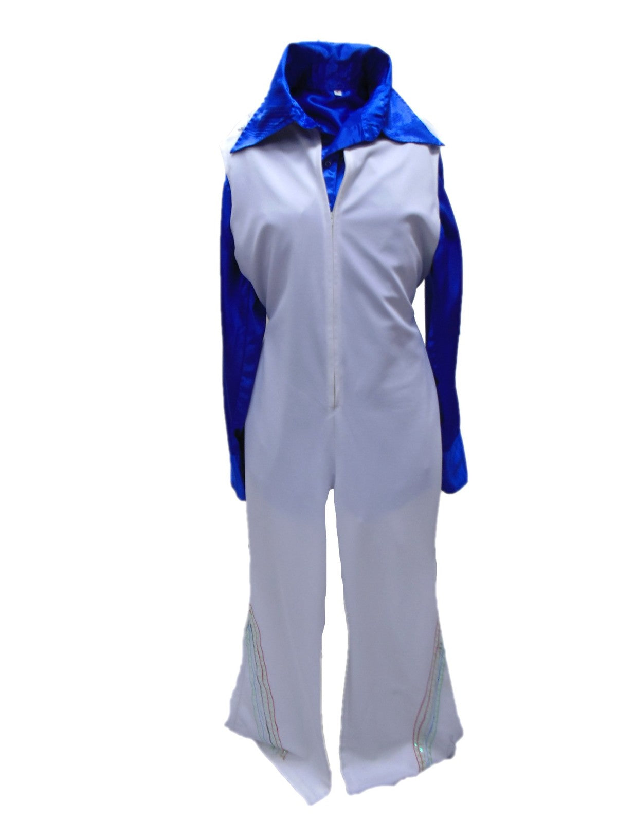 Abba 1970s Disco Jumpsuit - White with Blue Satin Shirt Hire Costume*