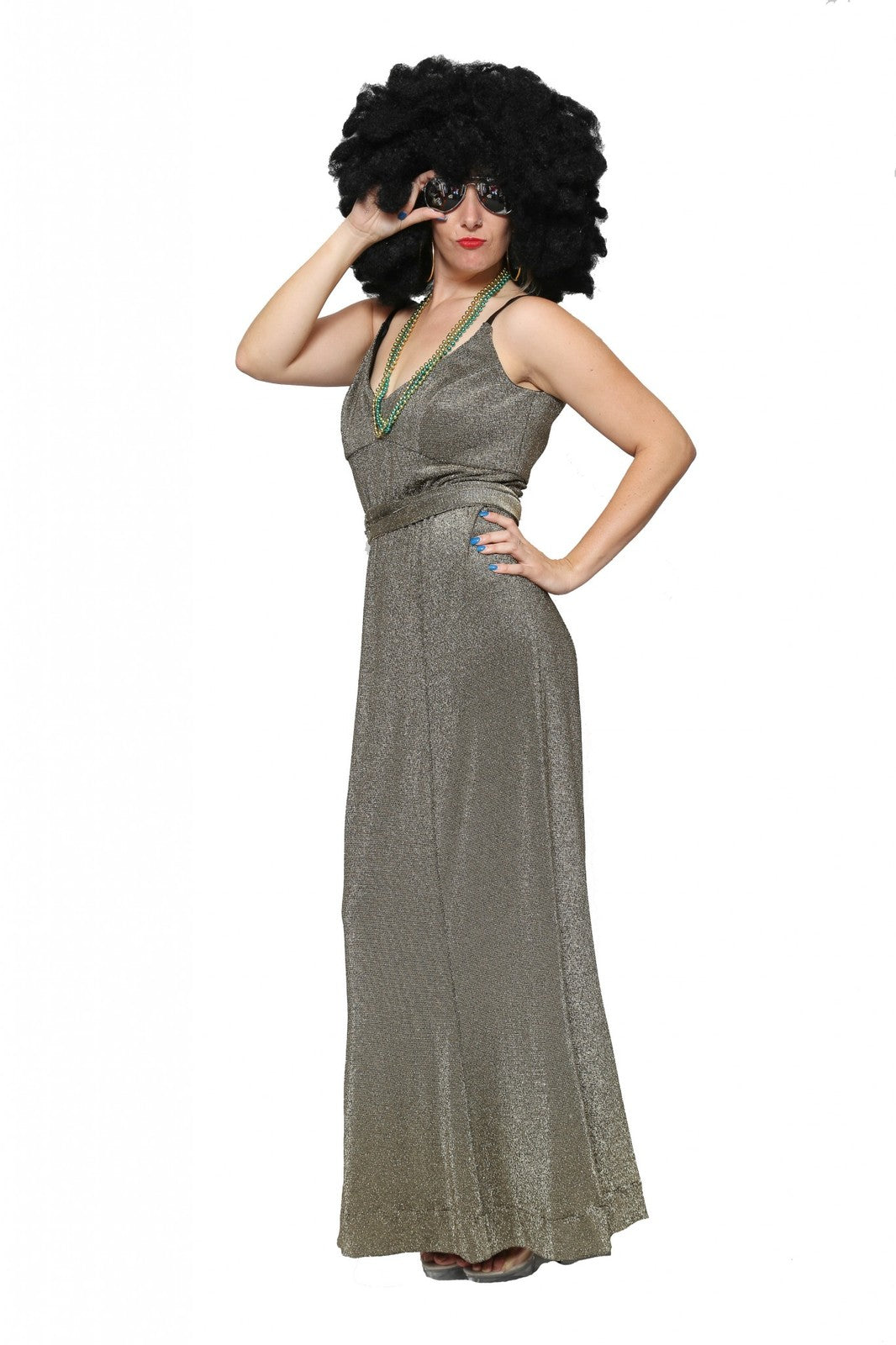 1970s Disco Dress - Long Gold Lamé Hire Costume*
