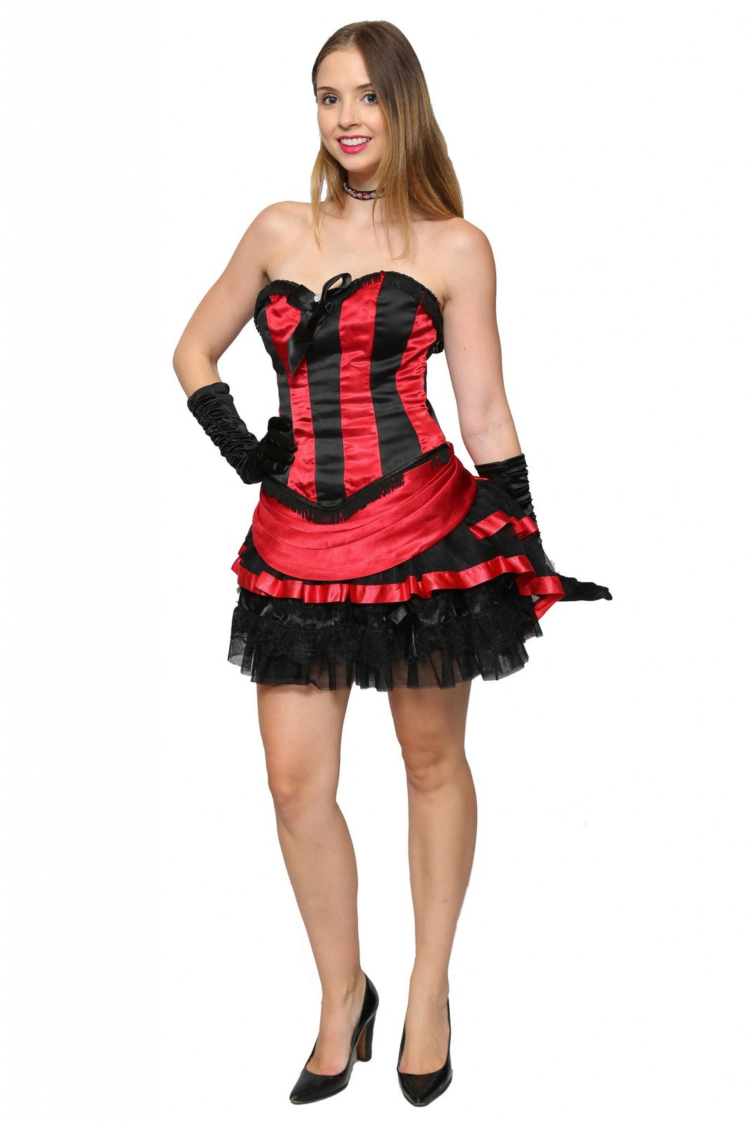Corset Set - Red & Black Stripe Hire Costume*