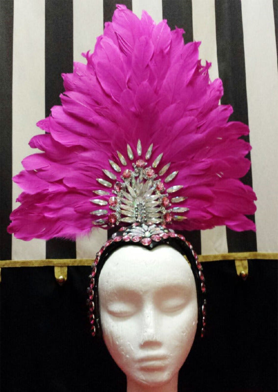Showgirl Feathered Headpiece - Pink Hire Costume*