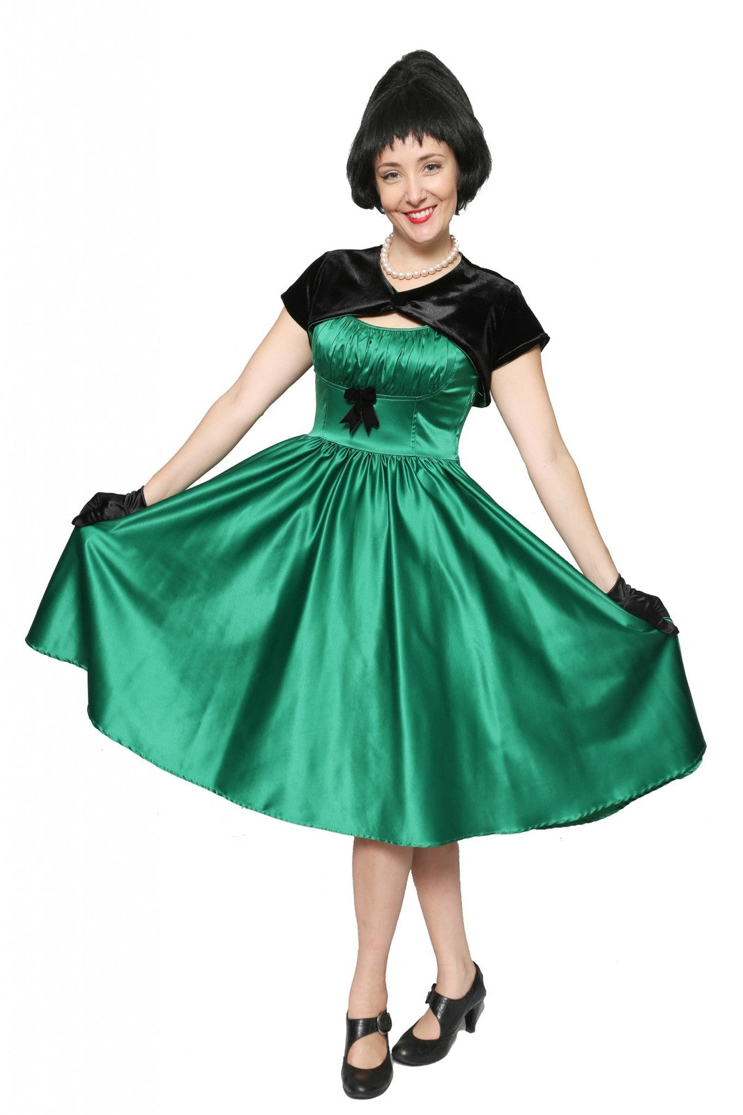 1950s Emerald Green Satin Swing Dress Hire Costume*