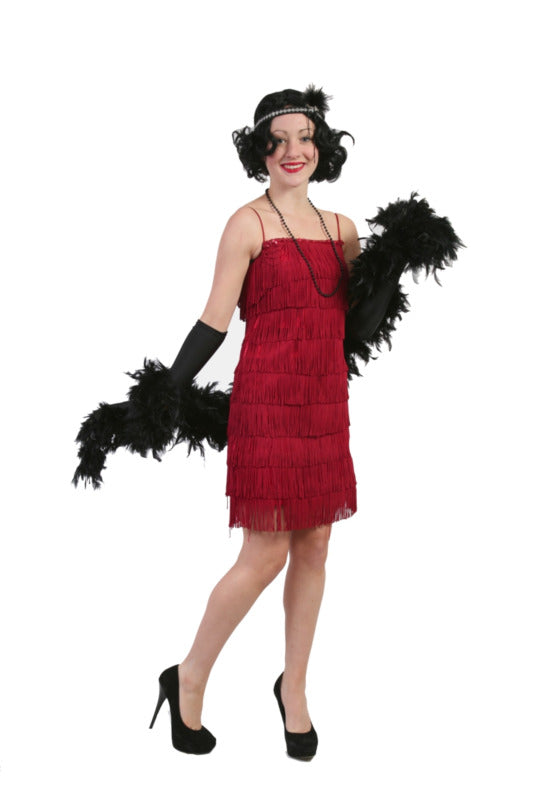 Flapper Dress - Red Fringed Hire Costume*