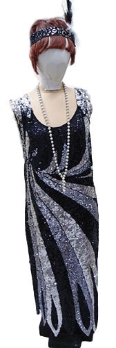 Evening Gown - Silver, Grey & Black Sequin Hire Costume*