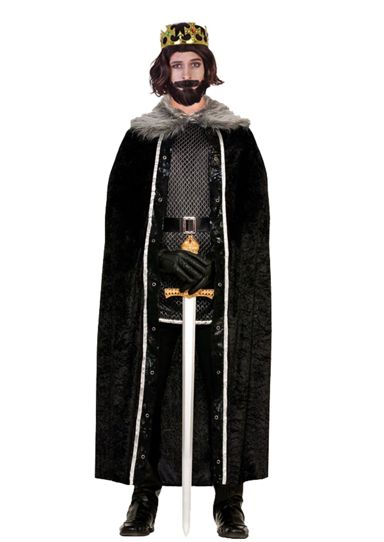 Medieval Cape - Black with Faux Fur Trim