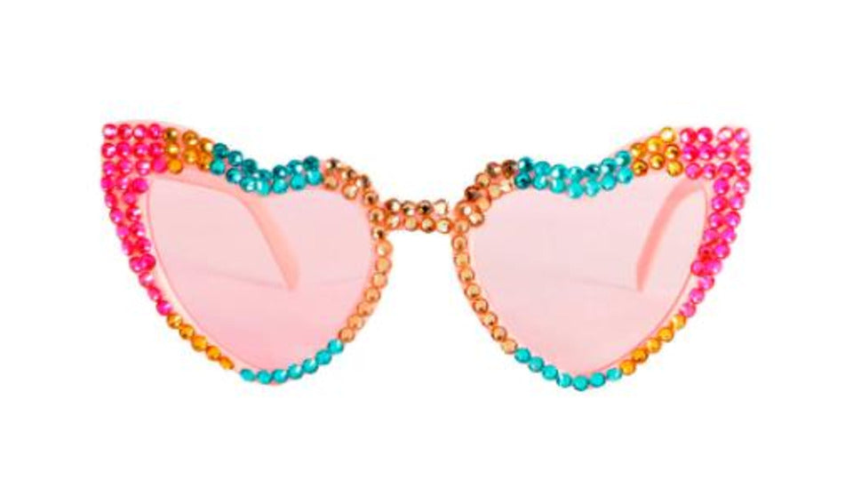 Rainbow Rhinestone Love Heart Glasses