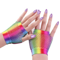 Short Rainbow Mesh Fingerless Gloves