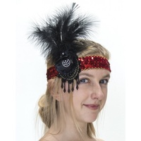 1920s Flapper Headpiece - Luxe Red & Black