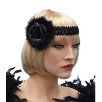 1920s Flapper Headband - Black Rose 