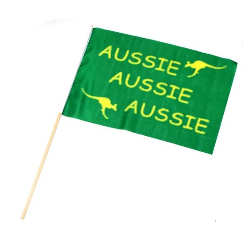 Aussie Fan Flag on Stick - Green & Gold