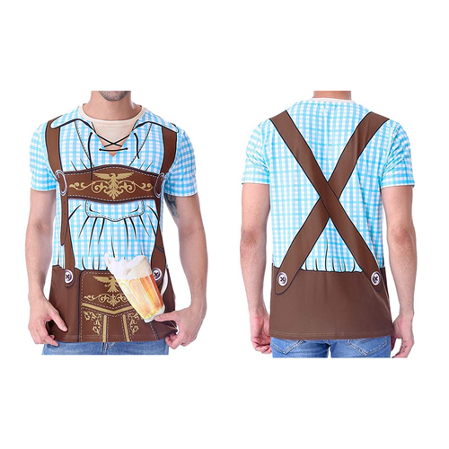 Oktoberfest Printed Lederhosen Shirt - Blue [Size: Medium]