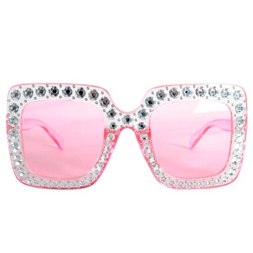 Square Pink Diamonte Glasses