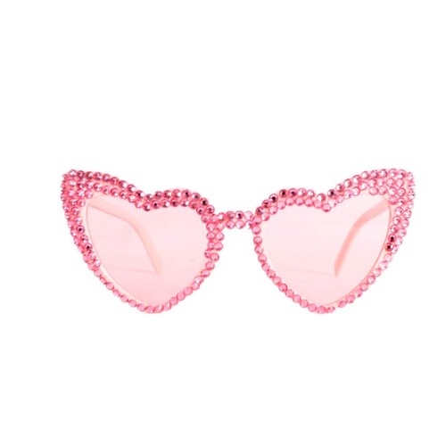 Pink Diamonte Love Heart Glasses