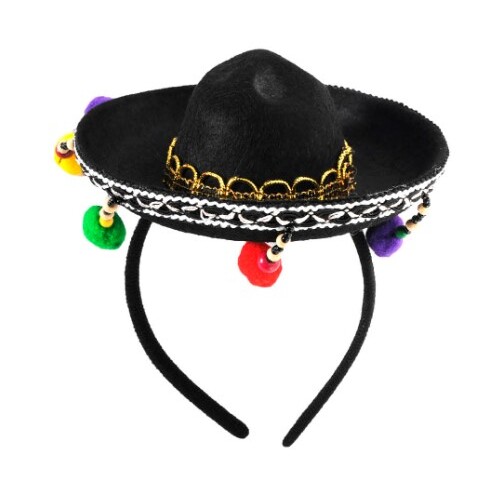 Mini Sombrero Headband with Pom Poms