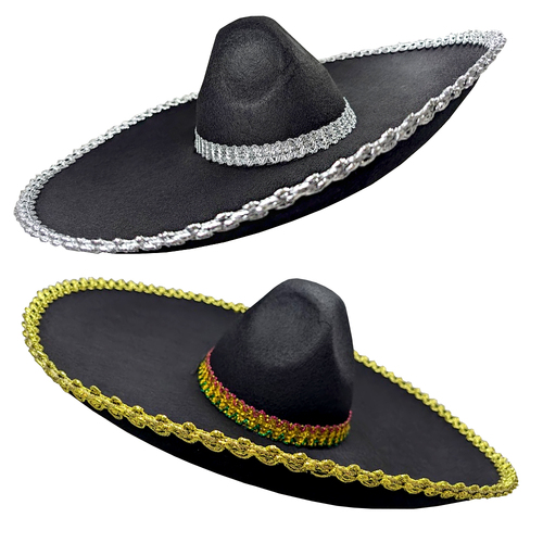 Mexican Sombrero - Black with Gold Trim