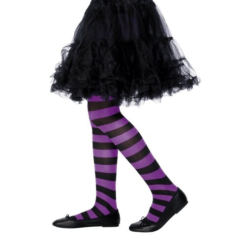 Child Witch Tights - Purple & Black - 6-12 Yrs