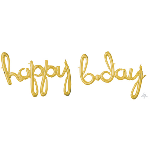 Happy BDay Gold Script Air-Fill Balloons