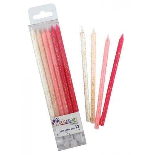 Mixed Pink Glitter Taper Candles - 12 Pk