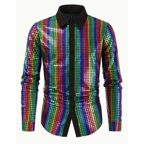 70s Disco Shirt - Rainbow Dancefloor Print [Size: XL]