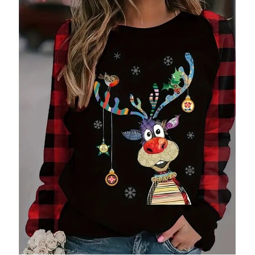 Novelty Christmas Sweater - Crazy Reindeer [Size: L (12-14)]