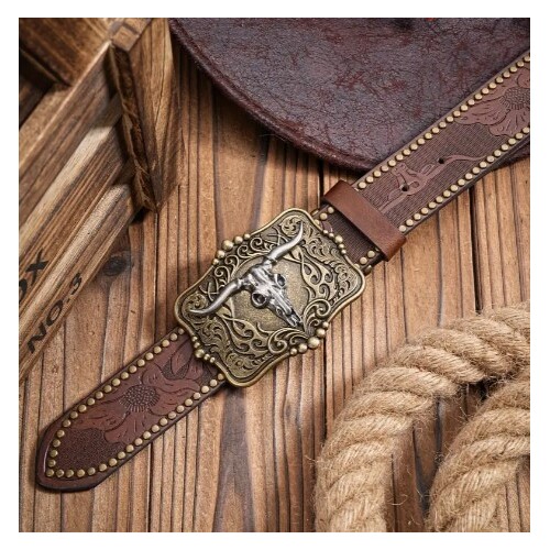 Western Cowboy Belt - Dark Brown