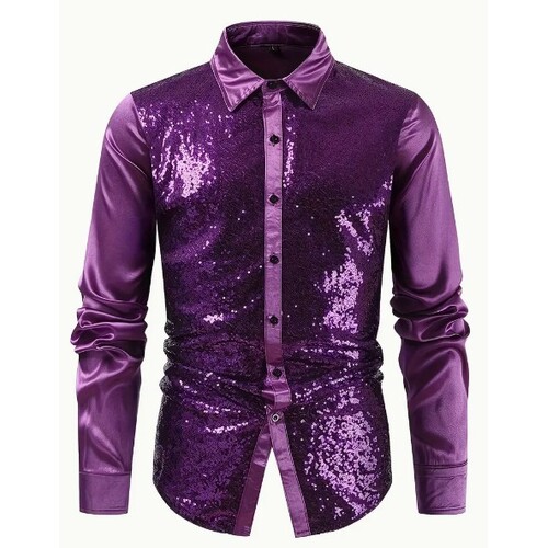 70s Disco Shirt - Purple Sequin [Size: 2XL]