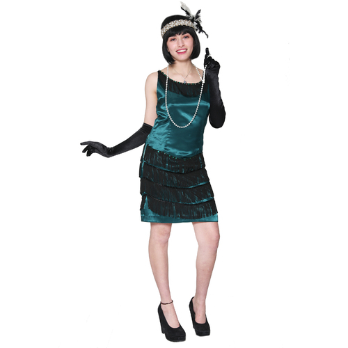 Flapper Dress - Emerald Green & Black Fringed