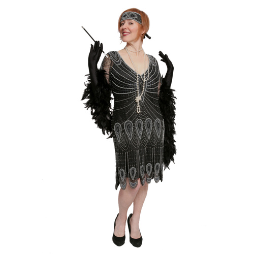 Deluxe Flapper - Black Vixen with Sleeves Hire Costume*