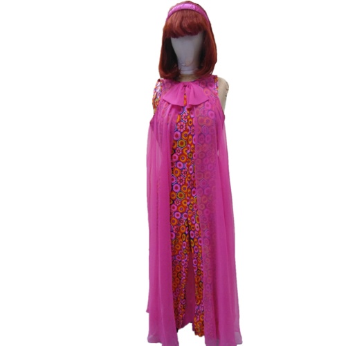 Jumpsuit - Pink & Orange Floral with Pink Floaty Coat Hire Costume*