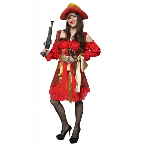 Pirate Girl - Red Patterned Coat Dress Hire Costume*