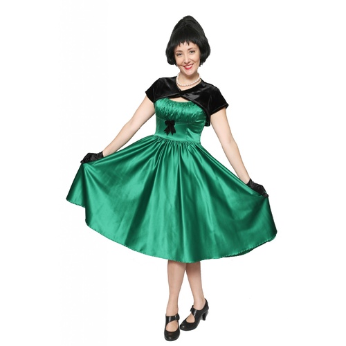 1950s Emerald Green Satin Swing Dress Hire Costume*