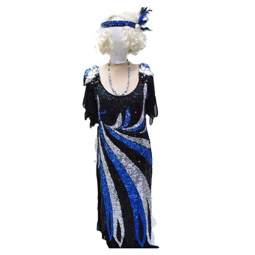 Evening Gown - Silver, Blue & Black Sequin Hire Costume*