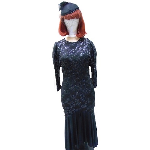 Evening Gown - 1940s Black Shimmer Hire Costume*