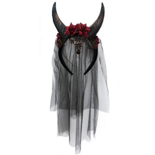 Demon Bride Veil with Horns & Roses