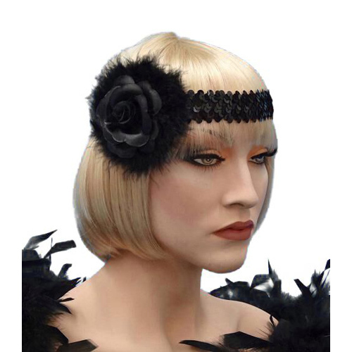 1920s Flapper Headband - Black Rose 