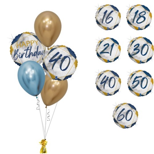 Blue Marble Milestone Birthday Classic Bouquet [Age Balloon: 16 Years]