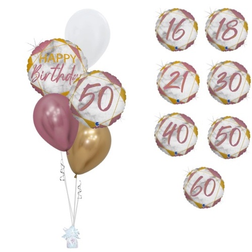 Pink Marble Milestone Birthday Classic Bouquet [Age Balloon: 16 Yrs]