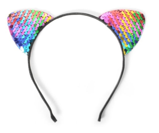 Rainbow Sequin Cat Ears on Headband